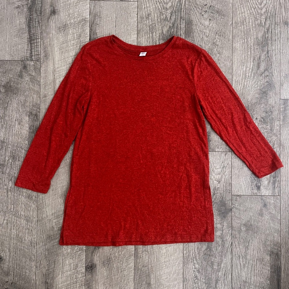 Old Navy Womens Small Petite Red Heathered Long Sleeve Tunic Side Slit Top